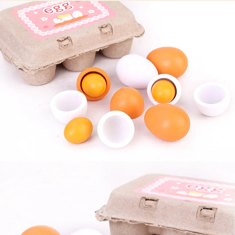 Uova di simulazione della casa dei giochi per bambini in legno, giocattoli da cucina, set di uova, accessori per la casa dei giochi