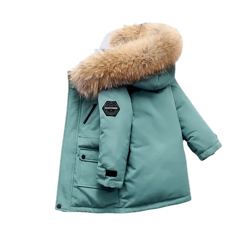 

Real Fur White Duck Down 2022 Winter Children Midi Length Down Jacket New Warm Kids Boys Thicken Coat Hooded Baby Snowsuit #6643