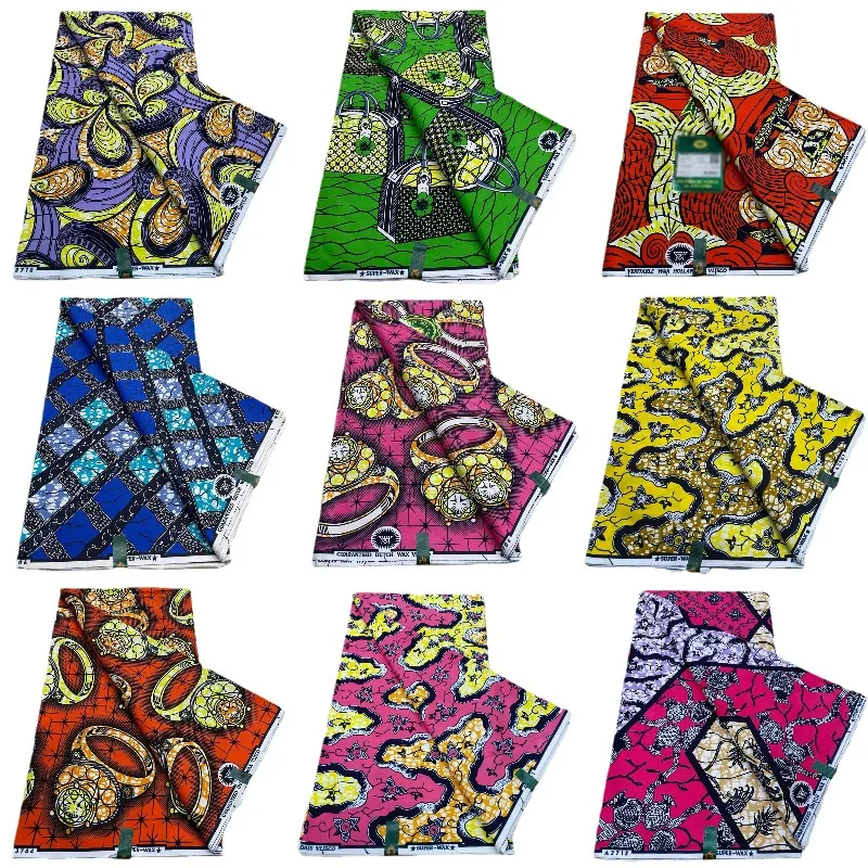 

New Super Pagne Veritable Guaranteed African Super Real Wax Dutch Fabric for Dress 100% Cotton 6 Yards