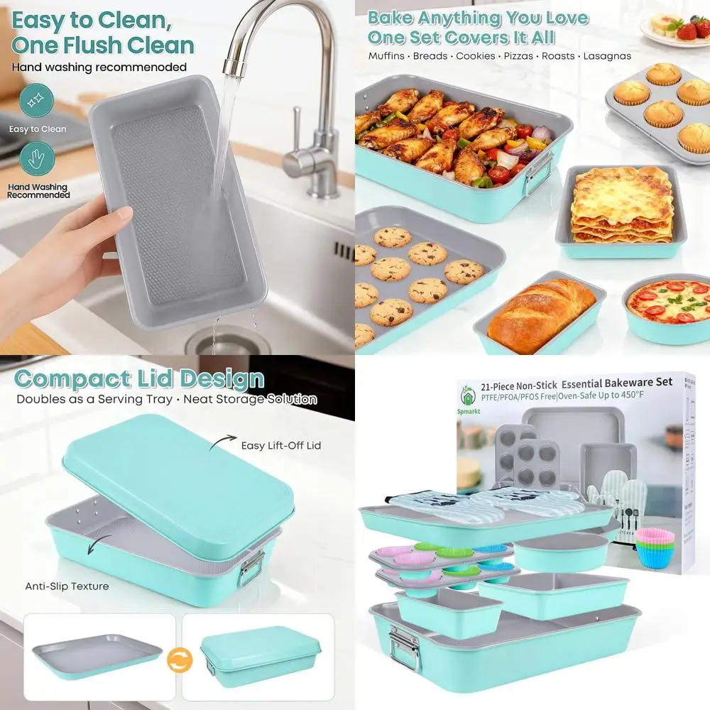 

Nonstick 21-Piece Bakeware Set with Silicone Cups, Oven Mitt, and PTFE/PFOA/PFOS-Free Pans for Baking Cakes, Loaves, and Cookies