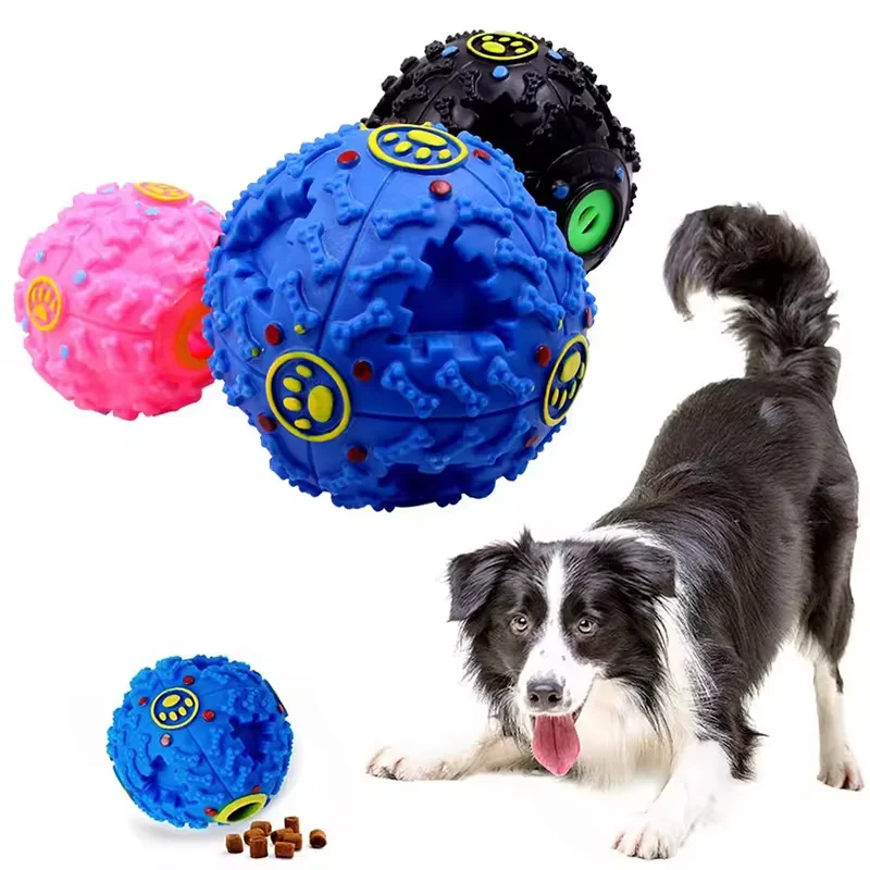 Dog Toys With Sound Pet Teething Cleaning Mouth Leaky Ball Pet's Food Ball Puppy Kitten Bored Puzzle Vocal Entertainment Toys