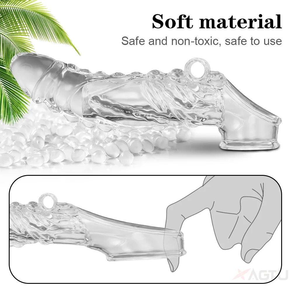 Reusable Penis Extender Dildo Silicone Sleeve Glans Delay Ejaculation Cockring Condom Vibrator For Men Couples Adult Sex Toys - Image 4