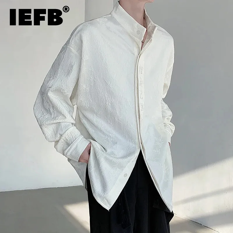 

IEFB New Chinese Style Men's Shirt 2024 Autumn Texture Embroidered Design Long Sleeve Single Breasted Stand Collar Top 9C5889