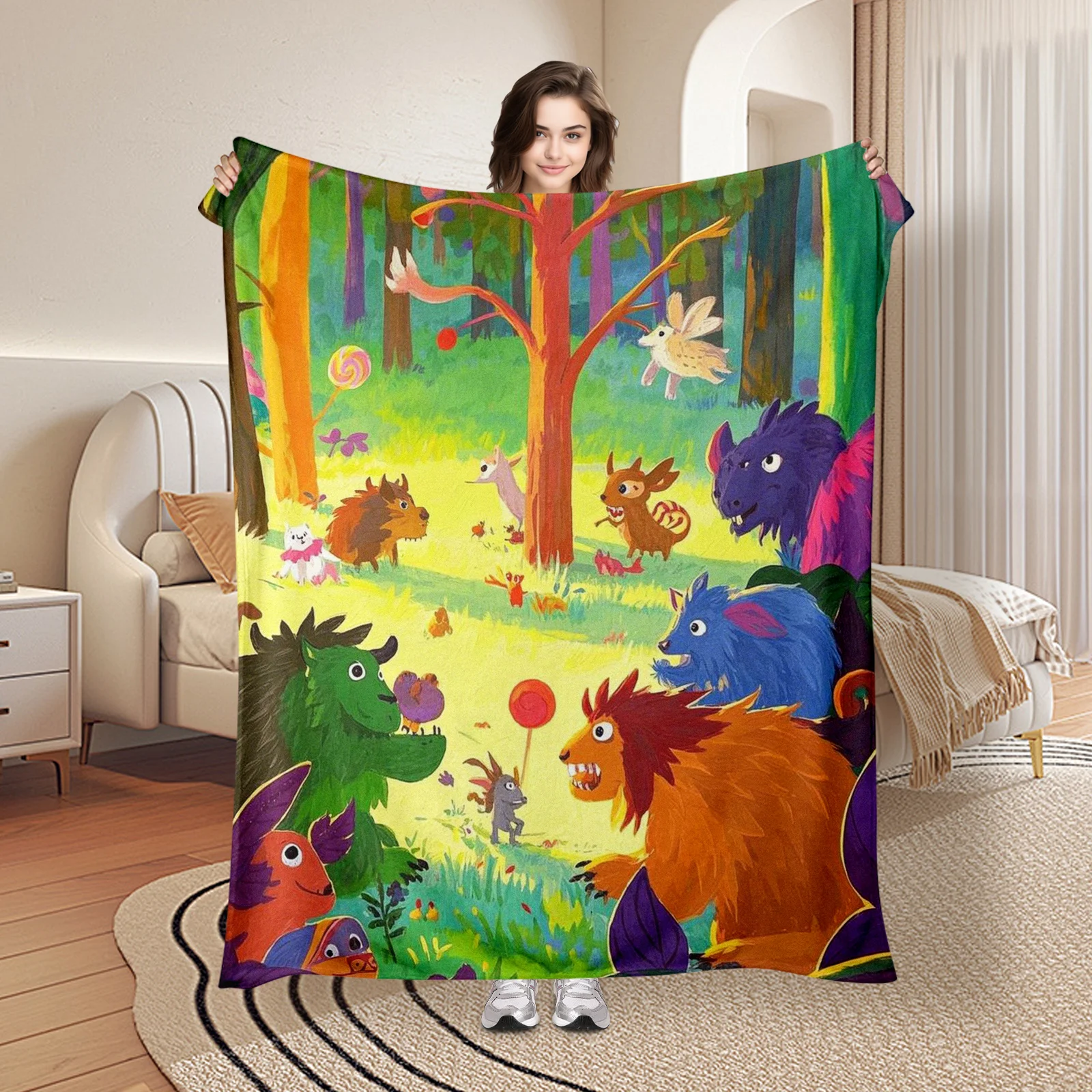 

Vibrant Forest Animal Blanket With Wild Beast Design For Kids And Adults Room Decor In Colorful Theme Style