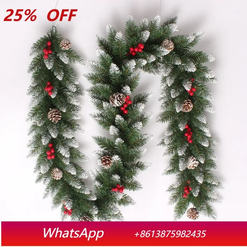 

LTT Halloween 2.7m PVC decorative rattan with pine cone red fruit Christmas vine