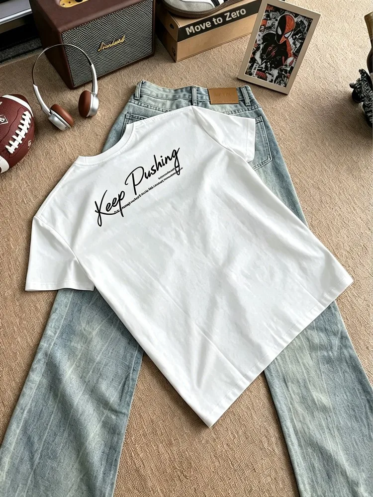 Camiseta Cleanfit de Estilo Americano con Diseño Inglés Dibujado a Mano, de Manga Corta, Efecto Piel Helada, Secado Rápido, Sensación Fresca, para Hombre, Moda de Verano