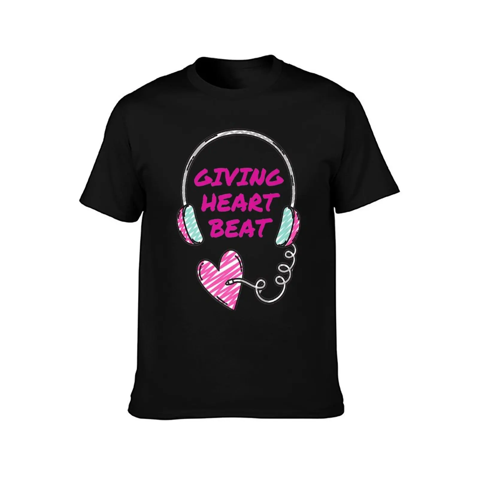 GivingHeartBeat Podcast Hot Pink Text Headphones Heart Plug T-Shirt, Summer Casual Cotton Tee, Oversized Streetwear Tops