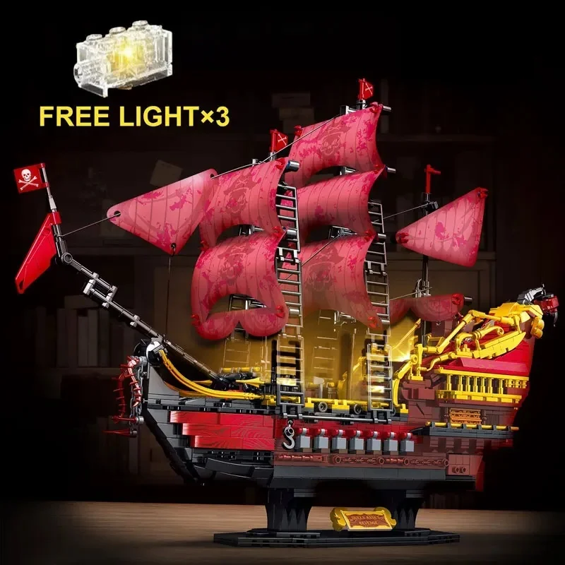 

1898PCS Red Pirate Ship Building Blocks Toys Model Pirate Ship Assemble Puzzle Bricks Toy Sets For Kid Desktop Ornament Gifts