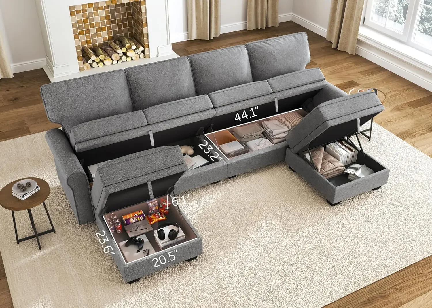 

Sectional Sofa with Storage Seat Velvet U Shaped Sectional Couch with Reversible Chaise Convertible Couches for Living Room