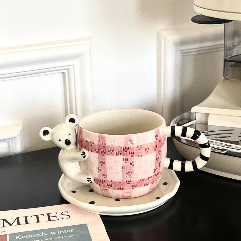2025 New Huggable Koala 3d Ceramic Hand-Painted Coffee Cups Japanese-Style Cute Office Mug Large Hand-Pinched Sophistication Cup