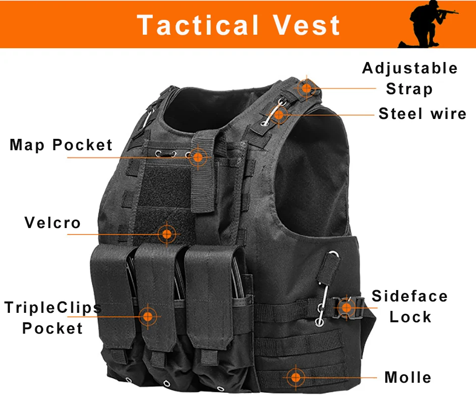 

Airsoft Military Tactical Vest Molle Combat Assault Plate Carrier Tactical Vest 7 Colors CS Outdoor Clothing Hunting Vest