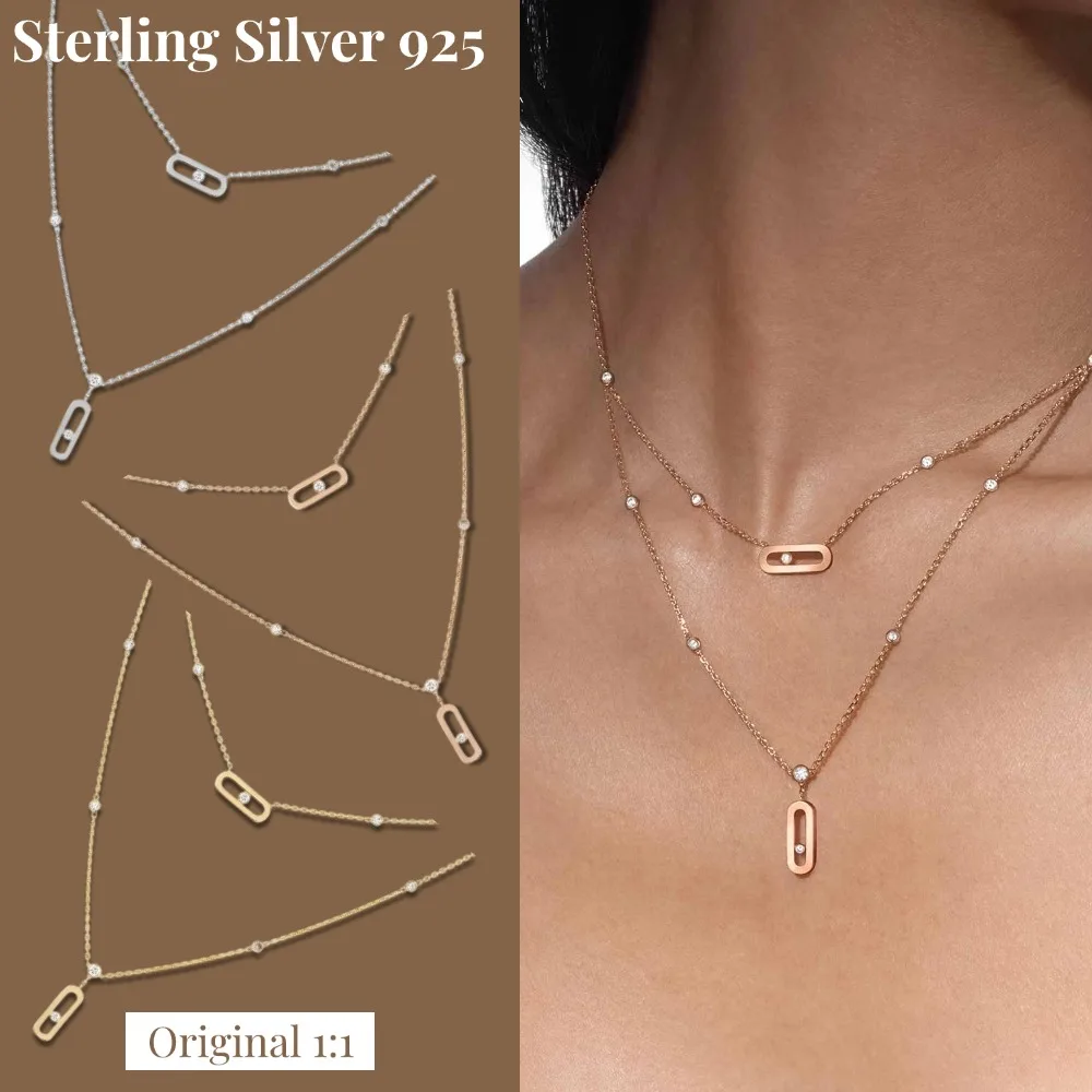 Shimmering original MOVE UNO 2 ROWS PAVÉ Necklace Sterling Silver 925  Luxury woman Jewelry Accessories Wedding Anniversary