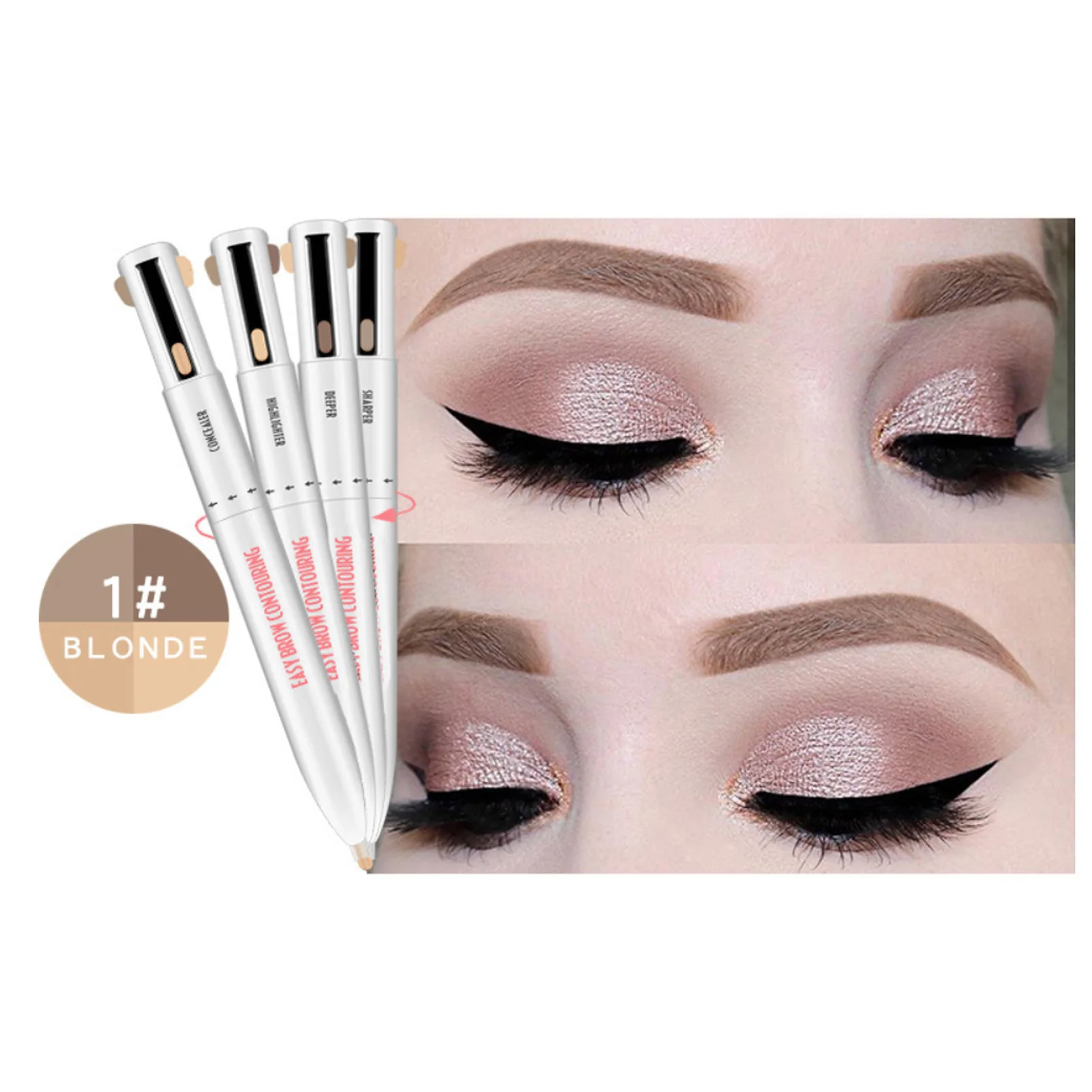 Caneta de destaque para contorno de sobrancelha 4 em 1, à prova d'água, longa duração, maquiagem para os olhos, ferramenta de beleza, lápis de definição de sobrancelha