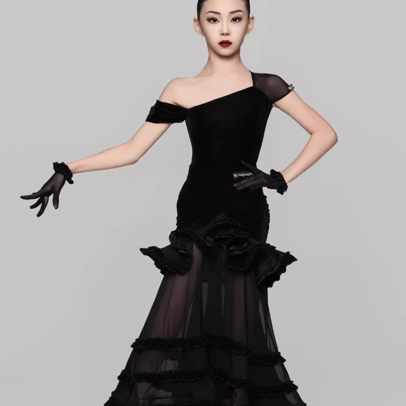 New Modern Dance Skirts National Standard Child Ballroom Dance Waltz Social Dance Long Dresses Competition Performance Costume