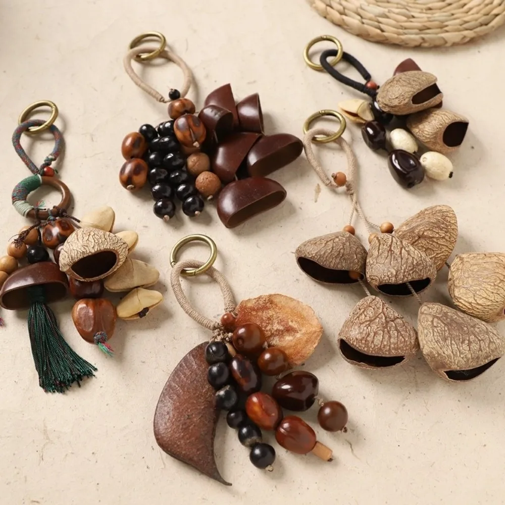 Creative Sound Heal Natural Fruit Shell Keychain Handmade Bohemian Style Hand-Cranked Wind Chime DIY Handbag Charm Garden Decor