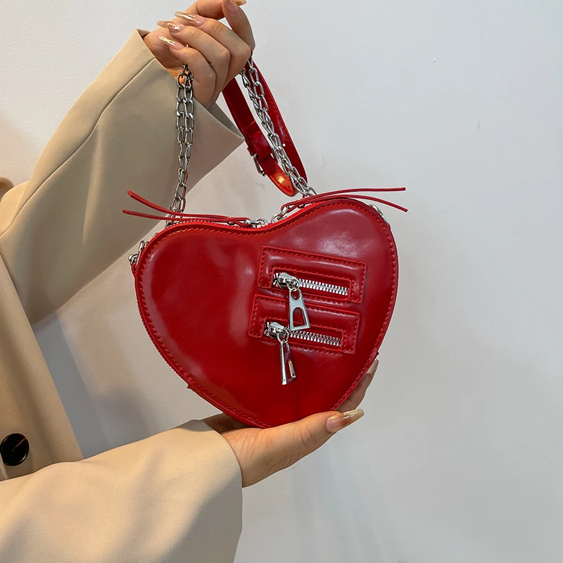 Fashion Women\'s Crossbody Bag Love Heart Shape Shoulder Bags For Women Solid color PU Leather Handbags Female Chain Purses