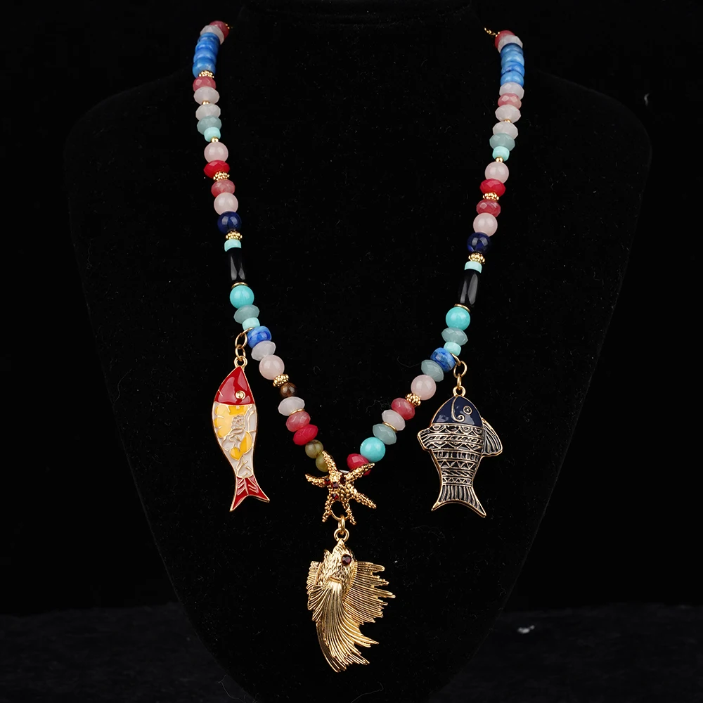 

Ocean Animal Charms Fashion Vintage Lovely Handmade Boho Fish Charm Animal Pendant Necklaces For Girls Beads Accessories