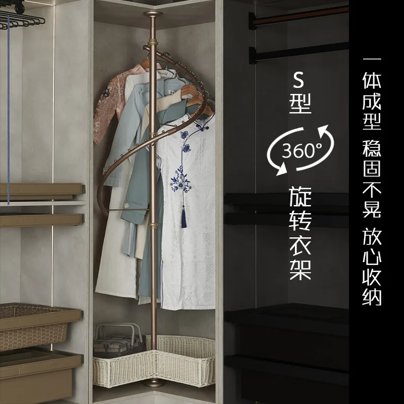 Wardrobe rotating hanger 360 degree cloakroom corner hanging rod storage rack corner pants rack storage hardware