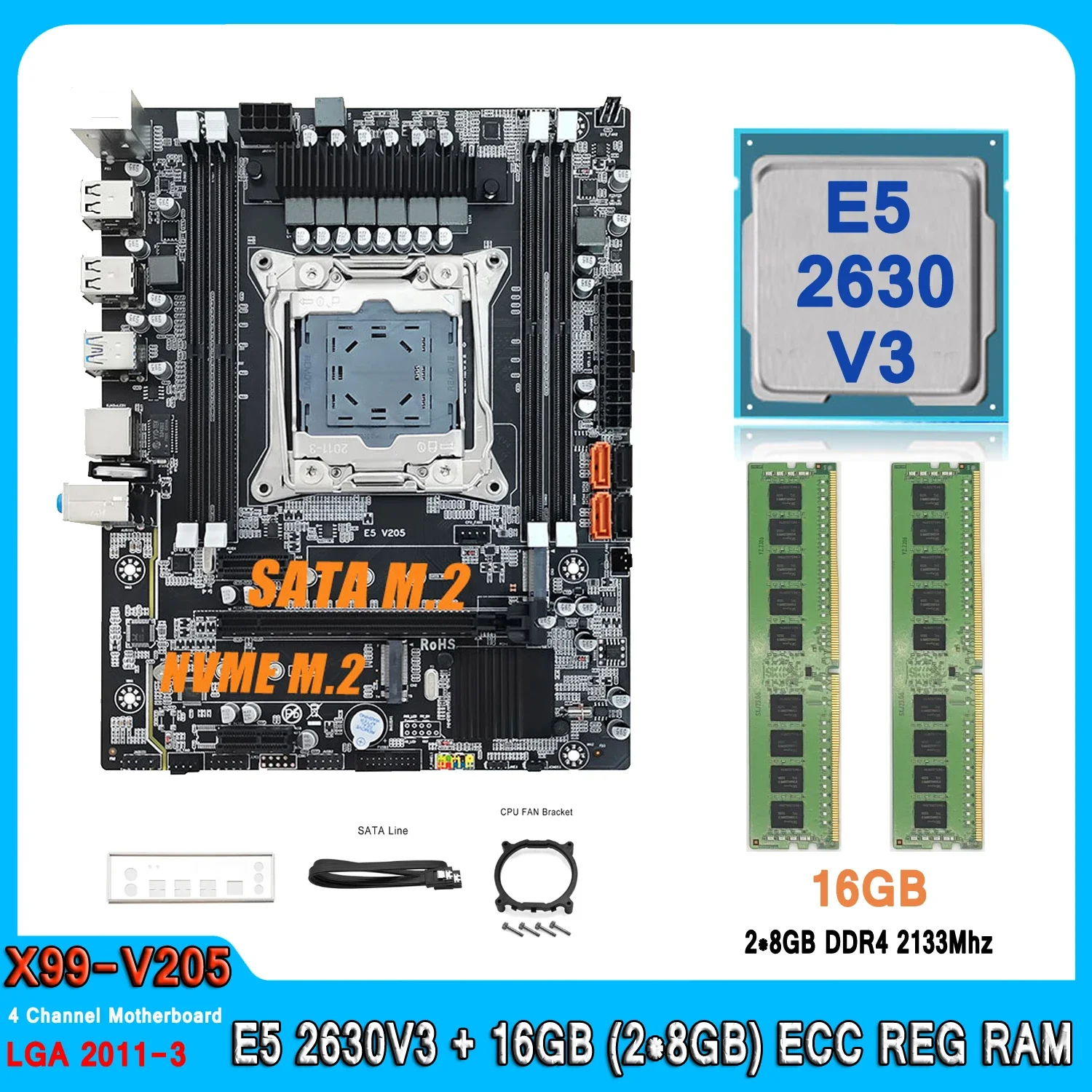 X99 Motherboard kit with Intel Xeon E5 2630 V3 CPU DDR4 16GB (2*8GB) 2133MHz Four Channel RAM Set E5 2630V3 Computer Motherboard