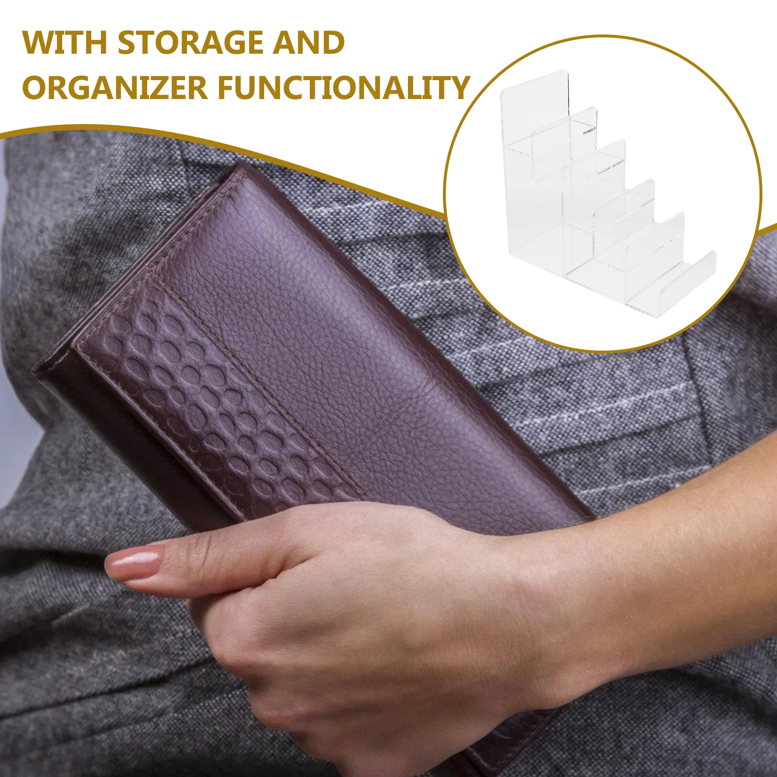

Acrylic Riser 5-Tier Display Shelf Wallet Holder Stand Store Organizer Retail Display Wallet Stand Purse Stands
