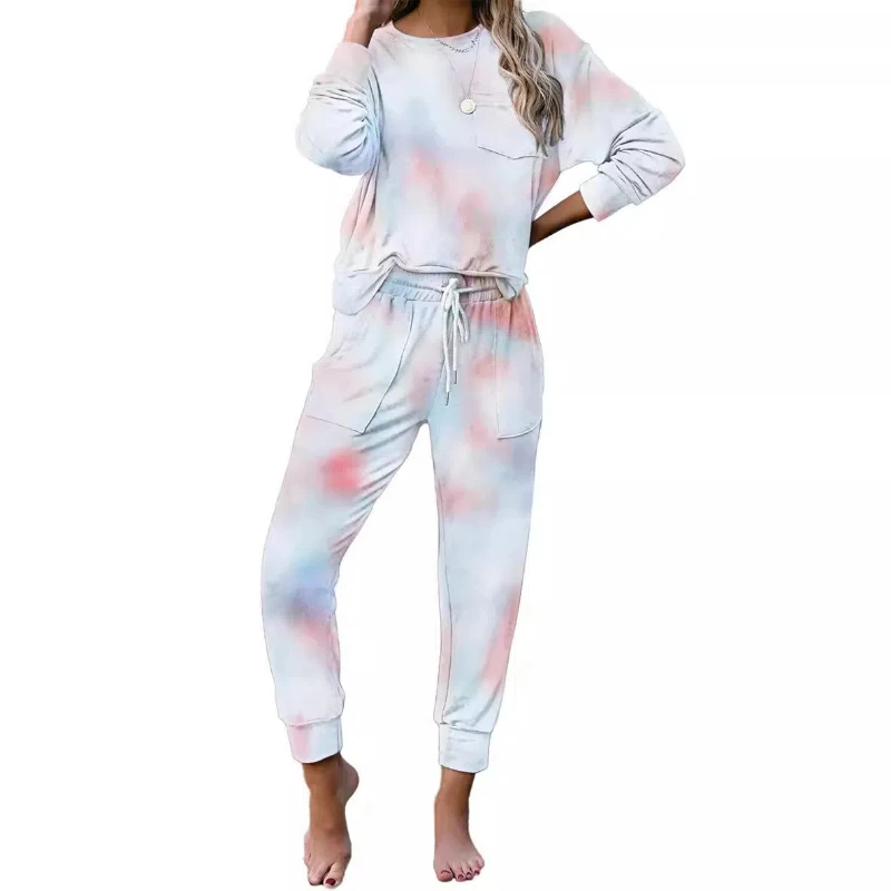 New Tie Dye Home Clothes Women's Long Sleeved Pants Pajama Set