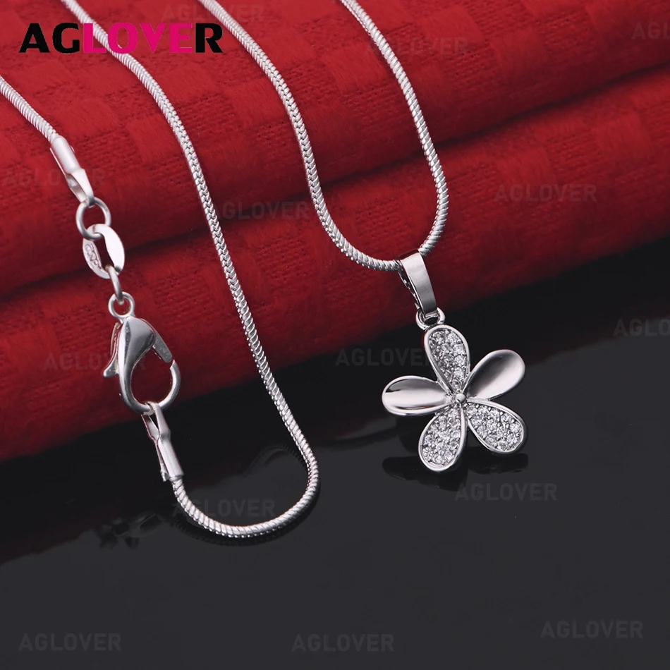 

AGLOVER 925 Sterling Silver Flower Zircon Pendant Necklace Unique Gift Versatile Party Jewelry