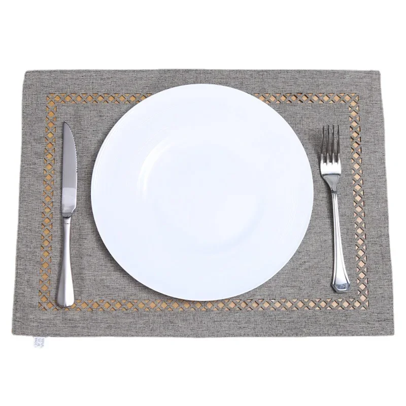 Square plate mat creative linen west placemat embroidered hollow placemat non-slip thermal insulation mat simple cotton