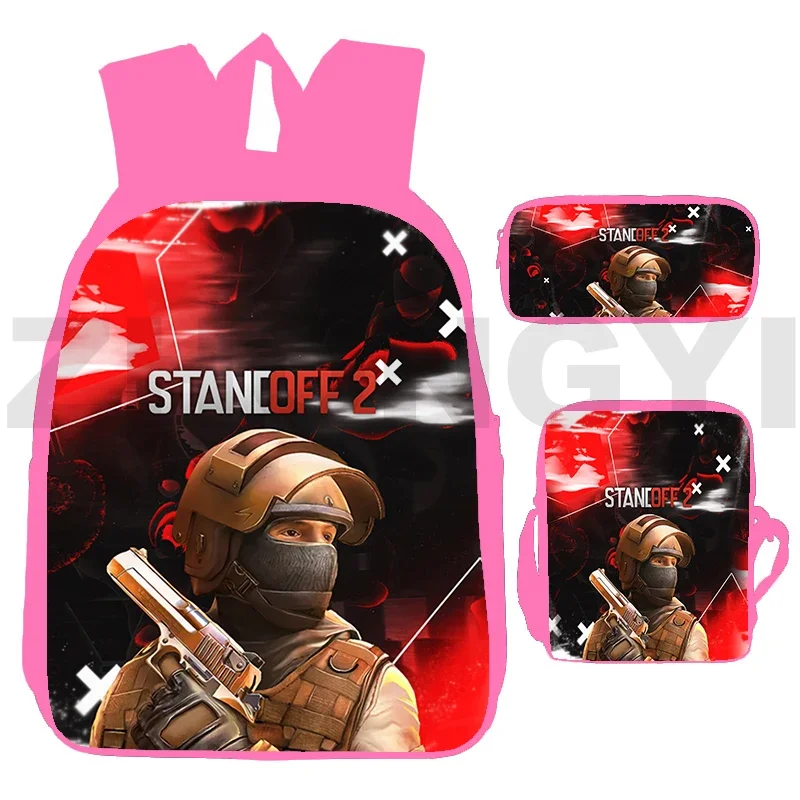 Merch-Standoff 2 Mochilas para Adolescentes, 3D Camuflagem Army Game Bookbag, Mulheres Crossbody Bolsas, Back to School Anime Bag, 3 pcs por conjunto