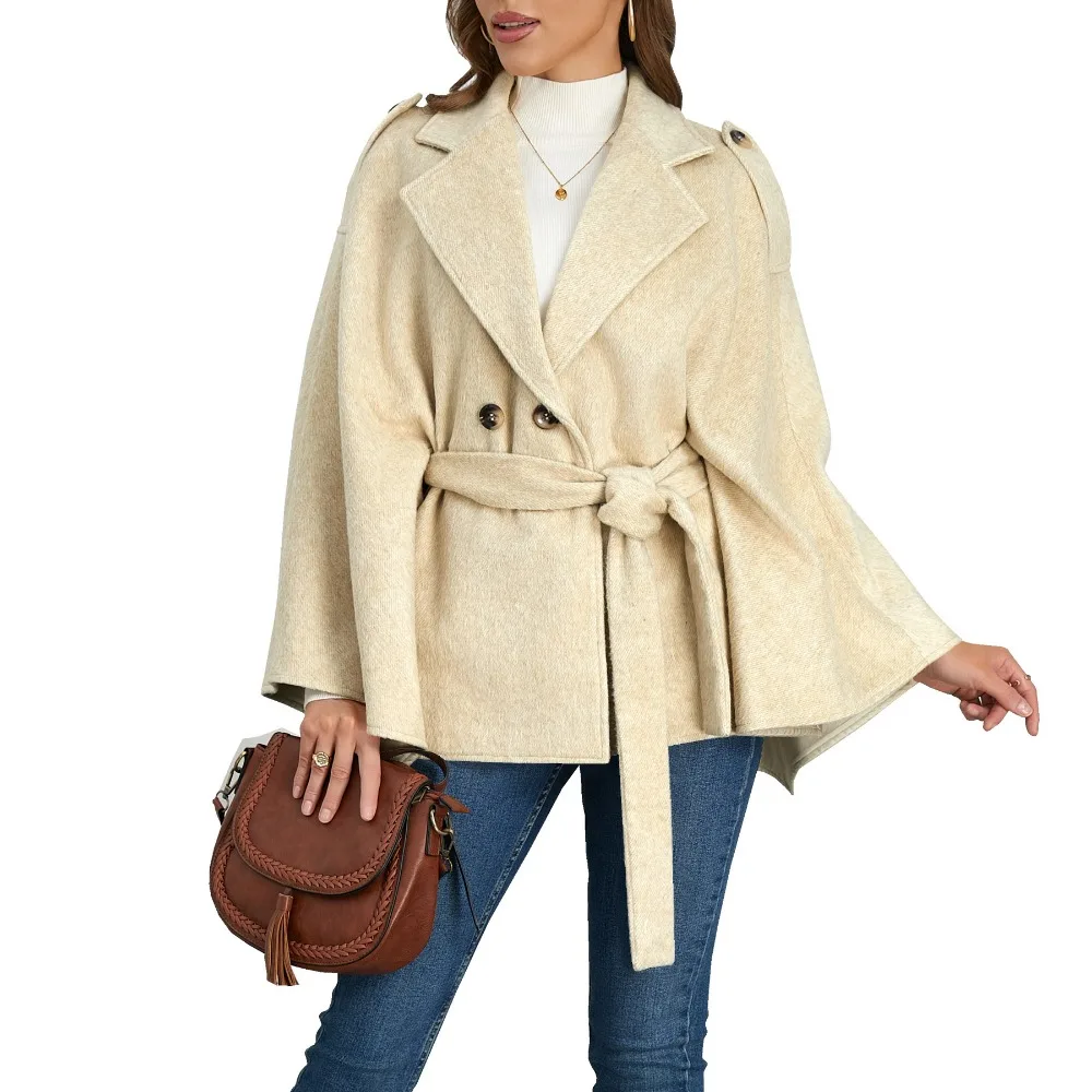 Women's Coat with A High-end Feel, Featuring A Lapel and Slim Strap,  Slim Fit Cloak, and New Autumn/winter Collection