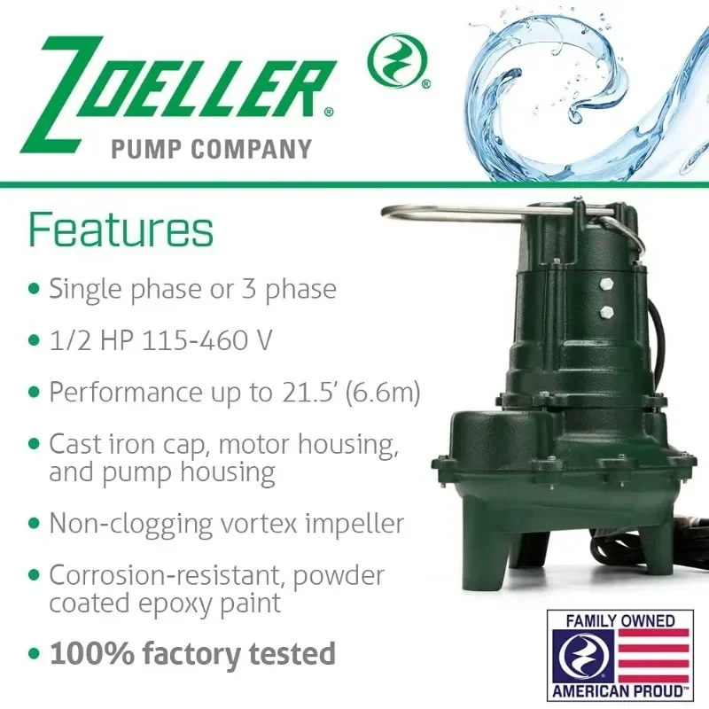 Waste-Mate 267-0001 Sewage Pump, 1/2 HP Automatic – Heavy-Duty Submersible Sewage, Effluent or Dewatering