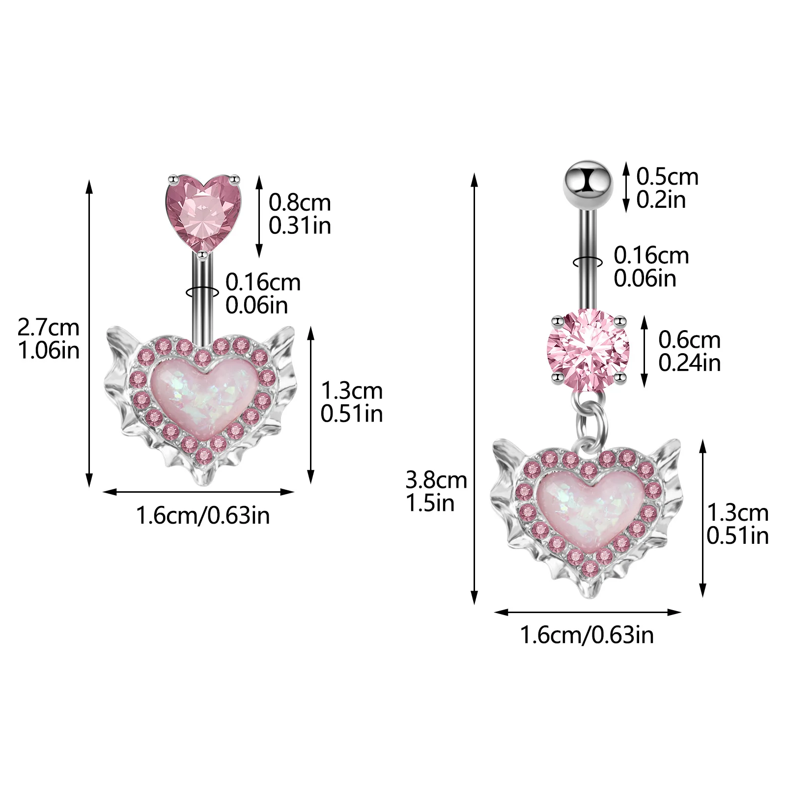 Fashion Pink Heart-shaped Navel Piercing Belly Bar Studs Creative Love Opal Belly Button Piercing Ombligo Rings Jewelry