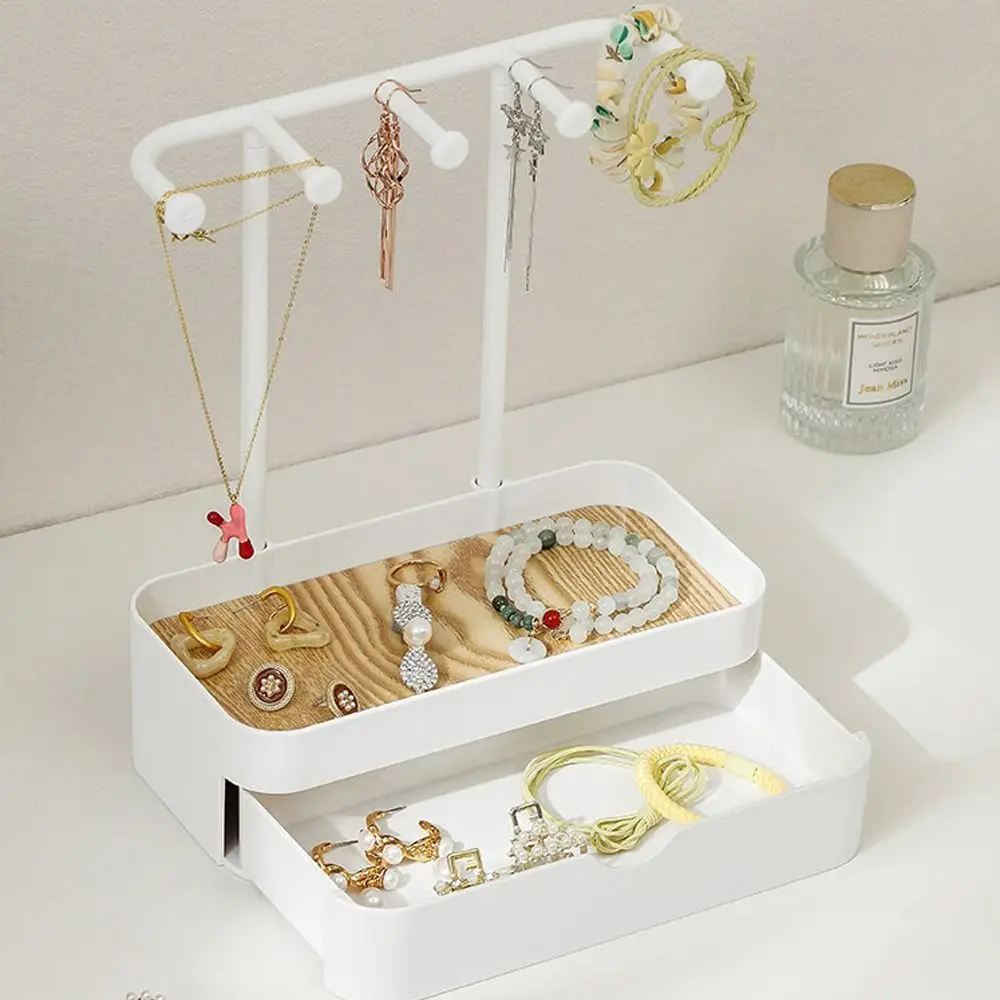 Fashion Portable Jewelry Display Rack with Drawer Box Earrings Necklaces Storage Rack Key with Wooden Base Desktop Storage Box
