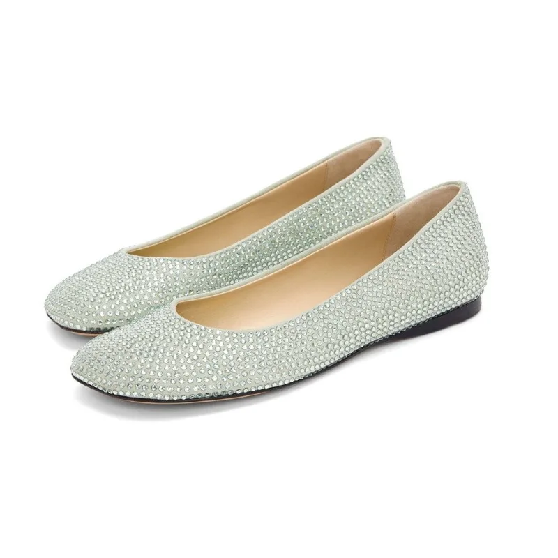 

2024 Women's Sexy Diamond Flat Sole Single Shoes, Comfortable and Versatile Round Toe Shallow Mouth Shoes in Europe and America