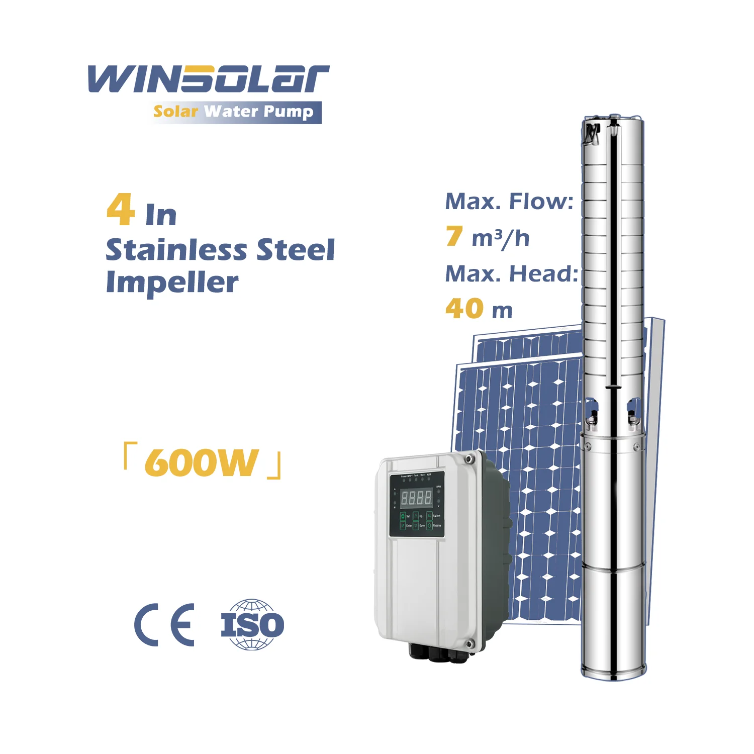 

WINSOLAR Solar Water Pump Price DC 0.6 kW 4 Inches SS Impeller Water Pump Solar System