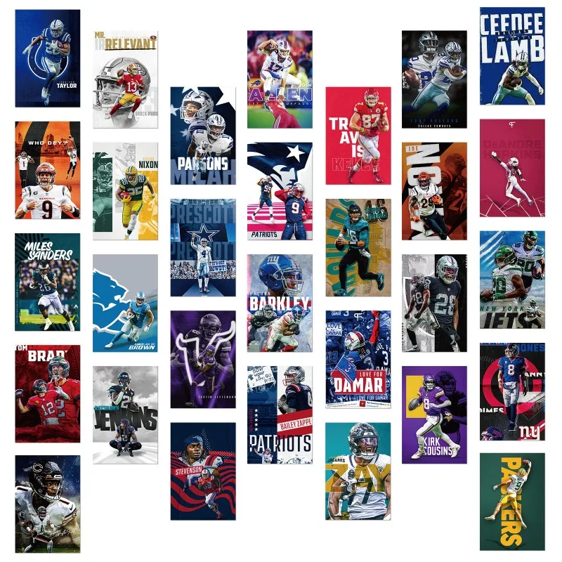 Realistic NFL Super Bowl Player Wall Cards - 30 Pack Realistic Football Star Sports Stickers