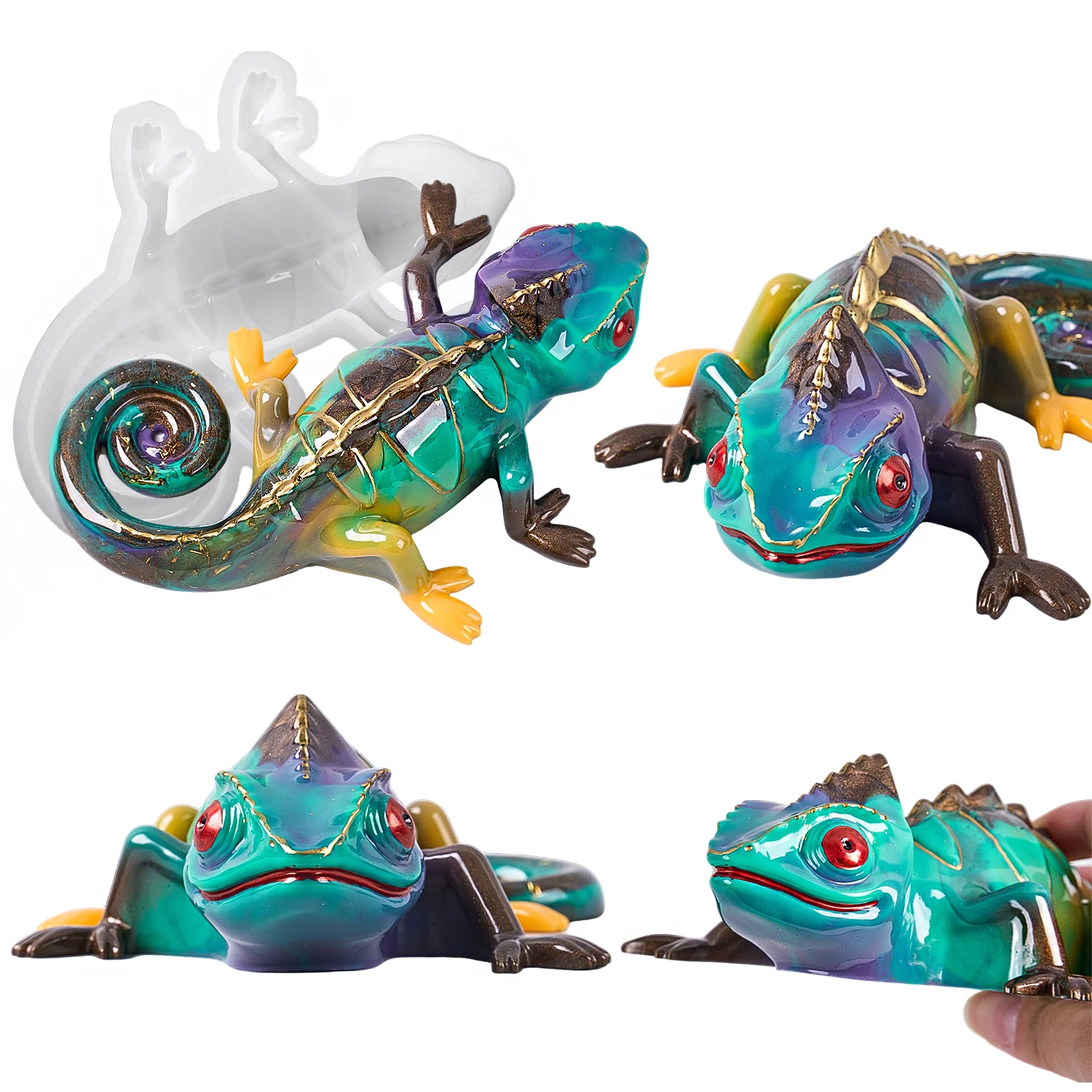 17cm 3D Chameleon Lizard Silicone Mold DIY Handmade Reptile Figurine Home Decoration Tabletop Decoration UV Epoxy Resin Molds