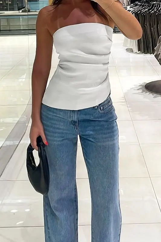 

Solid Color Simple Sleeveless Vest Female Design Sense Pleated Sexy Figure Bandeau Woman