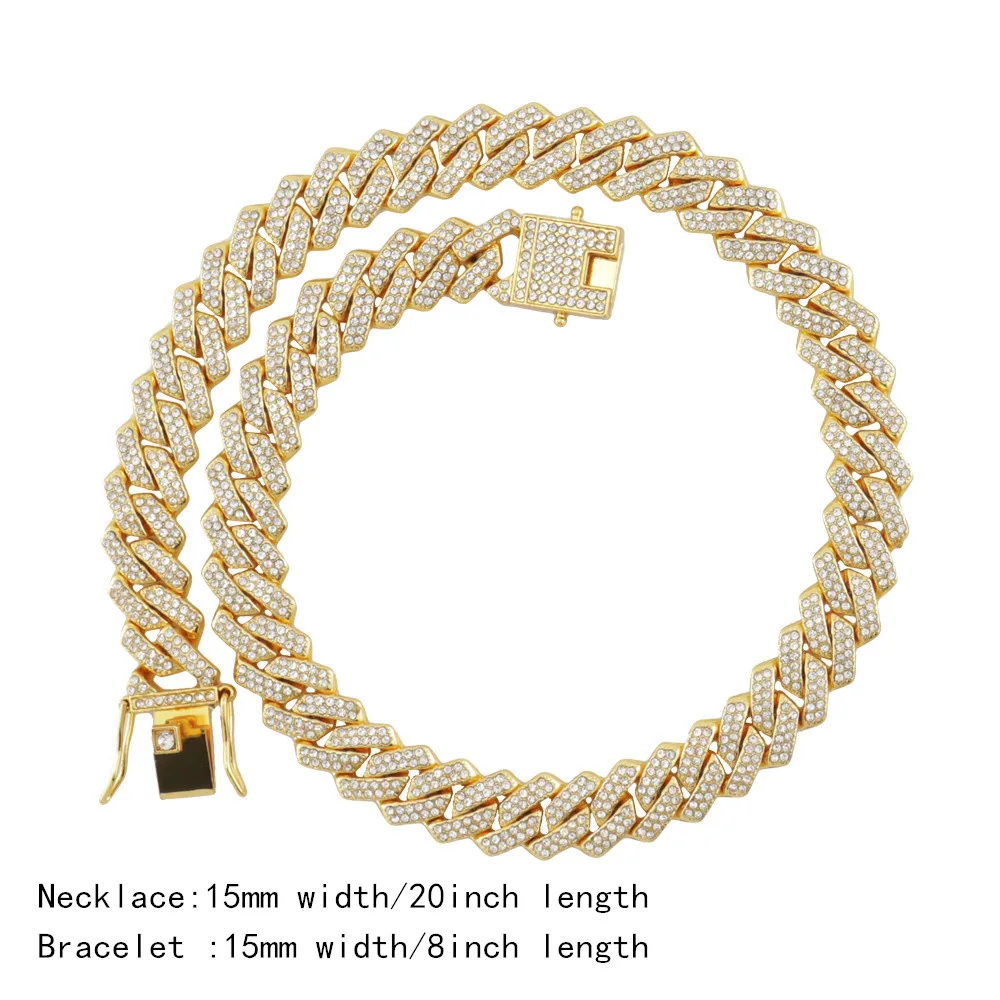 3PCS Watch for Men Women Luxury Wistwatch Necklace Bracelet Jewelry Set Bling Gold Silver Multicolour Diamond Cuban Chain Clock