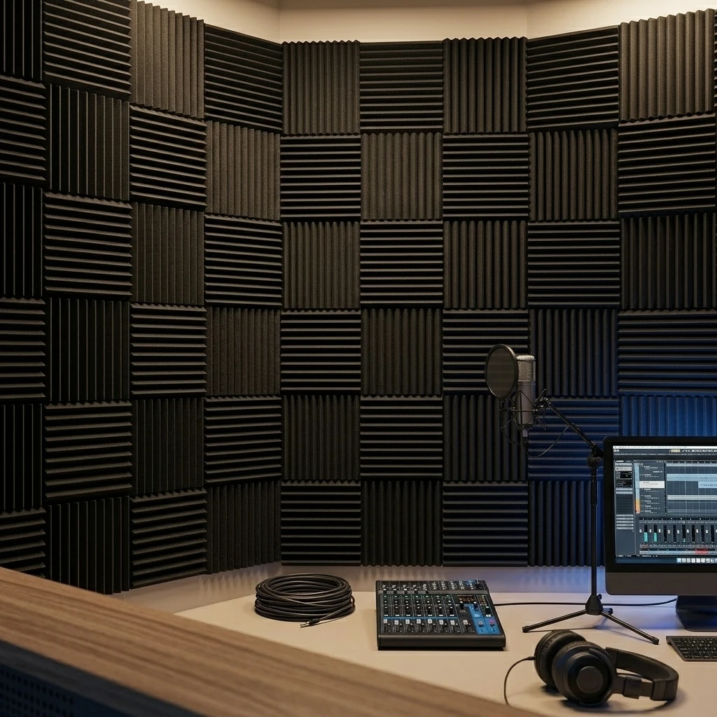 52 Pack Black Acoustic Foam Panels 1" x 12" x 12" Sound Proof Foam Panles Soundproofing Noise Cancelling Wedge Panels for Home Office Recoding Studio with 260PCS Double-Side Adhesive