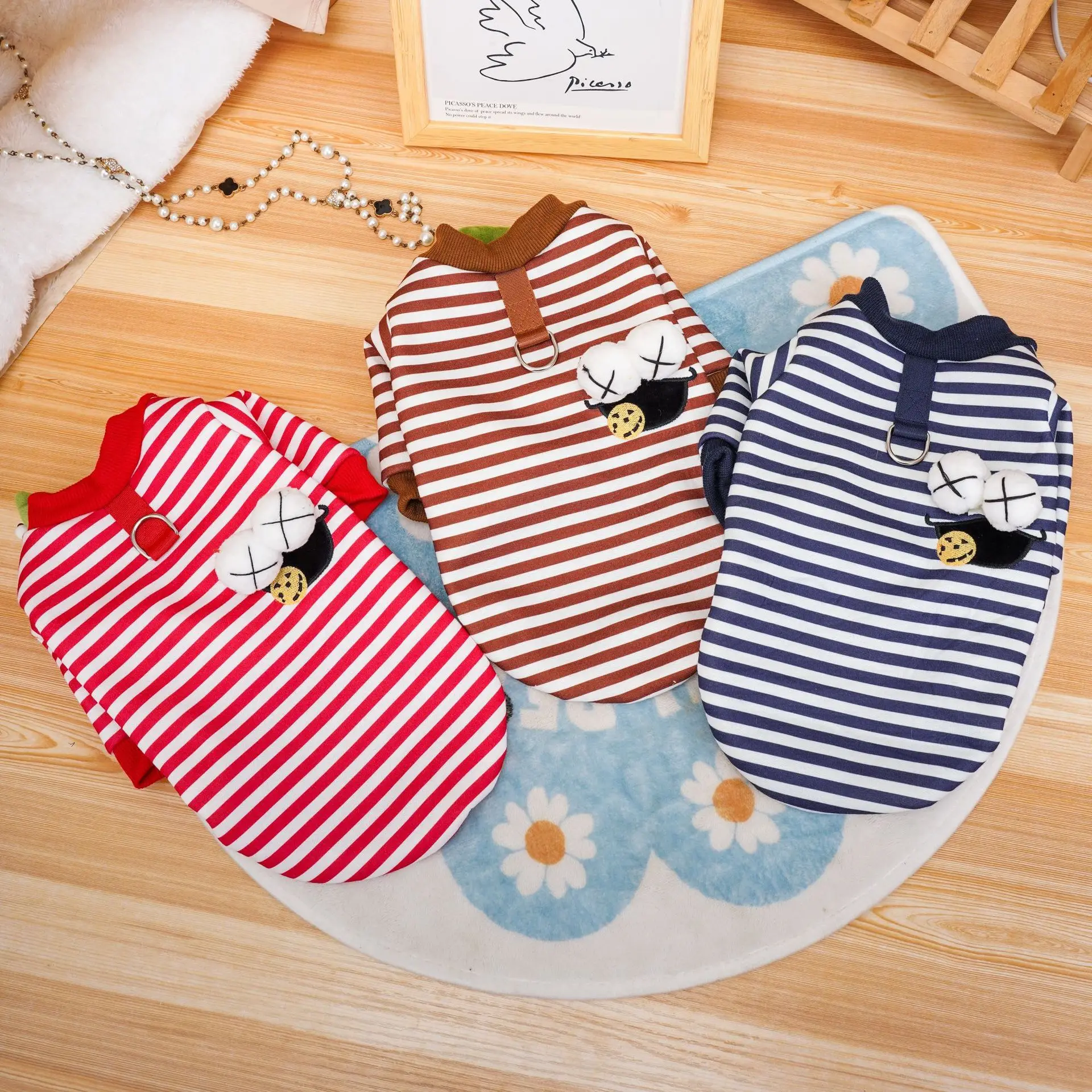 Autumn and Winter Striped Hoodie Pet Base Coat Little Dog Cat Clothes Funny Striped Hoodie Teddy Bear Small Dog Puppy Clothes