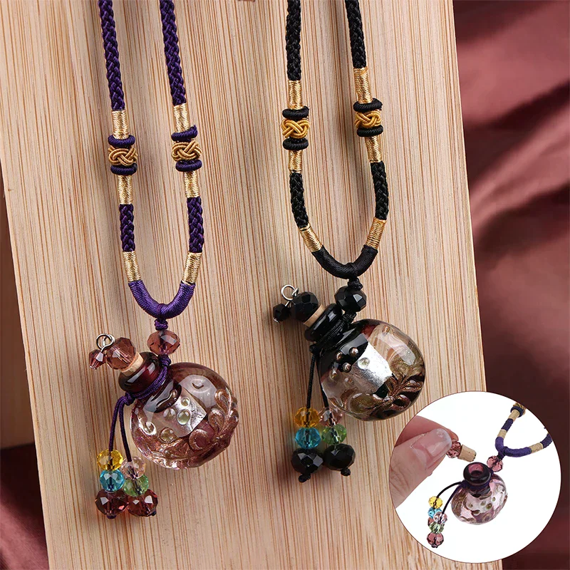 Portable Baroque Glass Perfume Bottle Necklace Hanging Decor Essential Oil Vials Aroma Bottle Jewelry Car Air Freshener Pendant