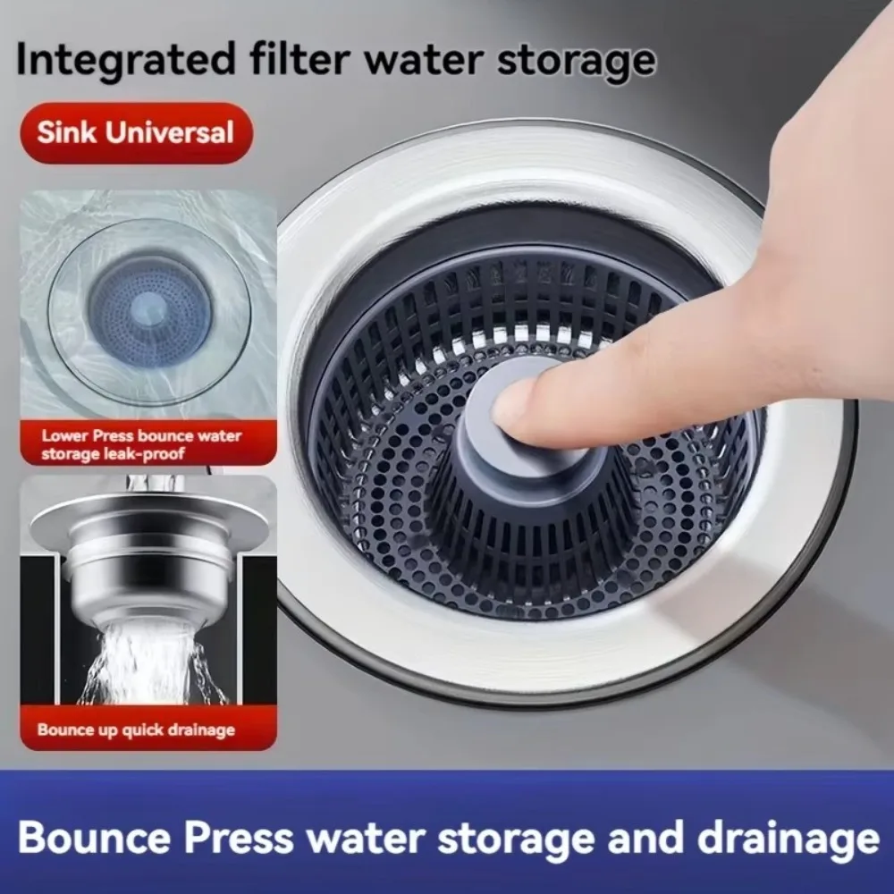 Stainless Steel Kitchen Sink Strainer with Anti-Clogging Bounce Core Rust-Proof Mesh Basket Filtering Filter Anti-blocking