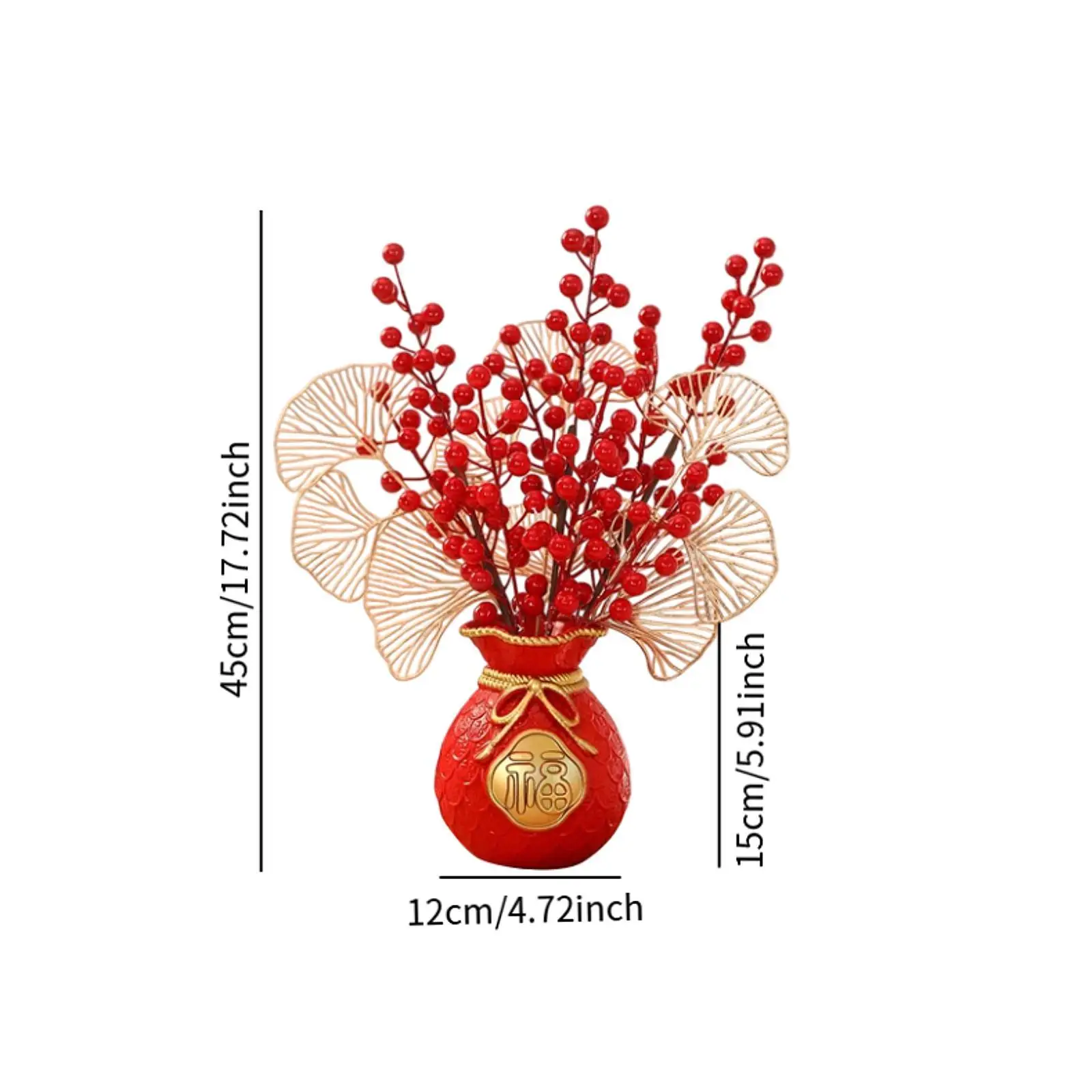 Chinesische Neujahrsdekoration, gefälschte Blumen, Segen, Eimer, Desktop-Ornament, künstliche rote Beerenzweige für Zuhause, Schreibtisch, Geburtstag