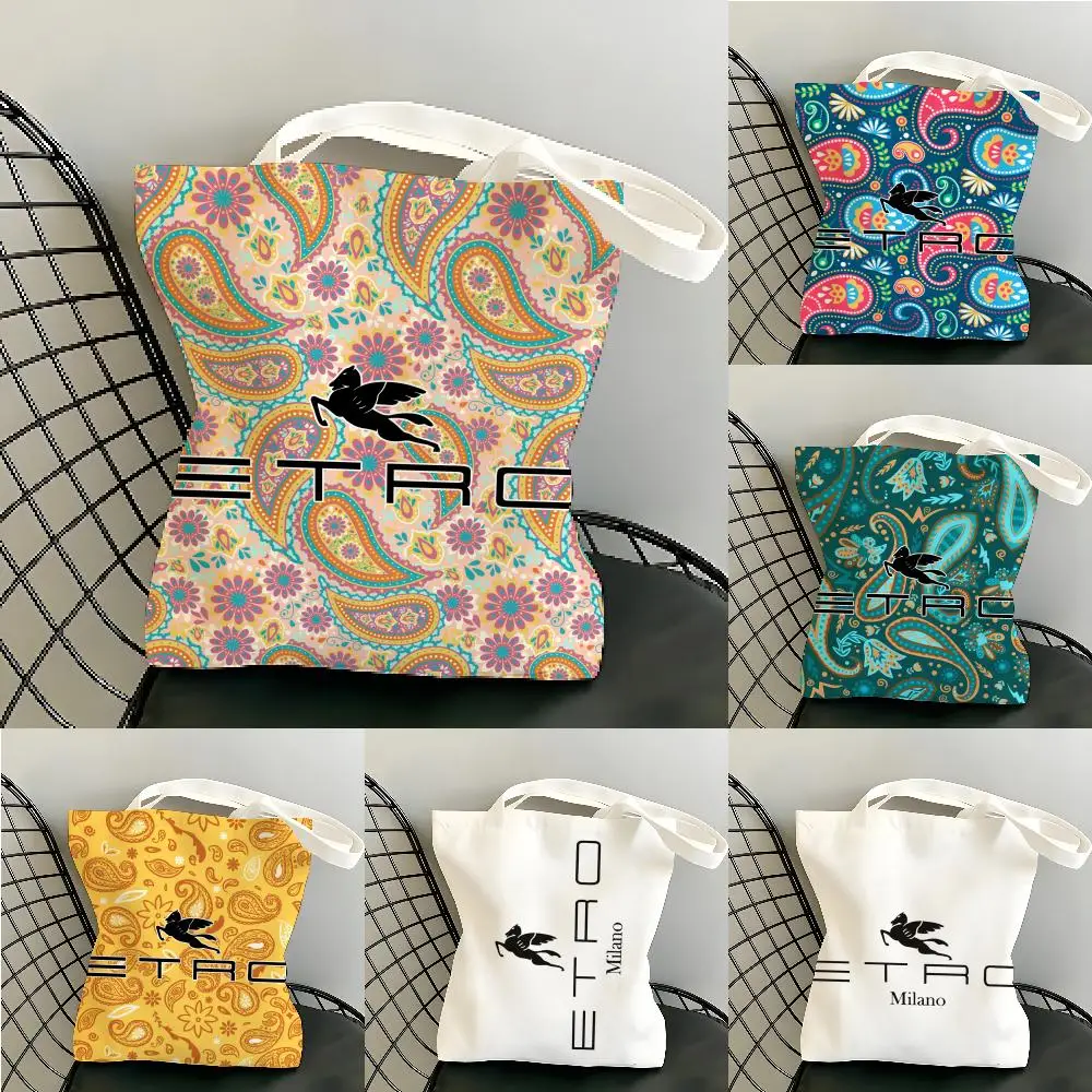 Light Luxury Fashion E-ETRO-o Storage Bags Canvas Double-Sided Print Beach Bag Durable Lightweight Shoulder Travel Bag Gift Eco