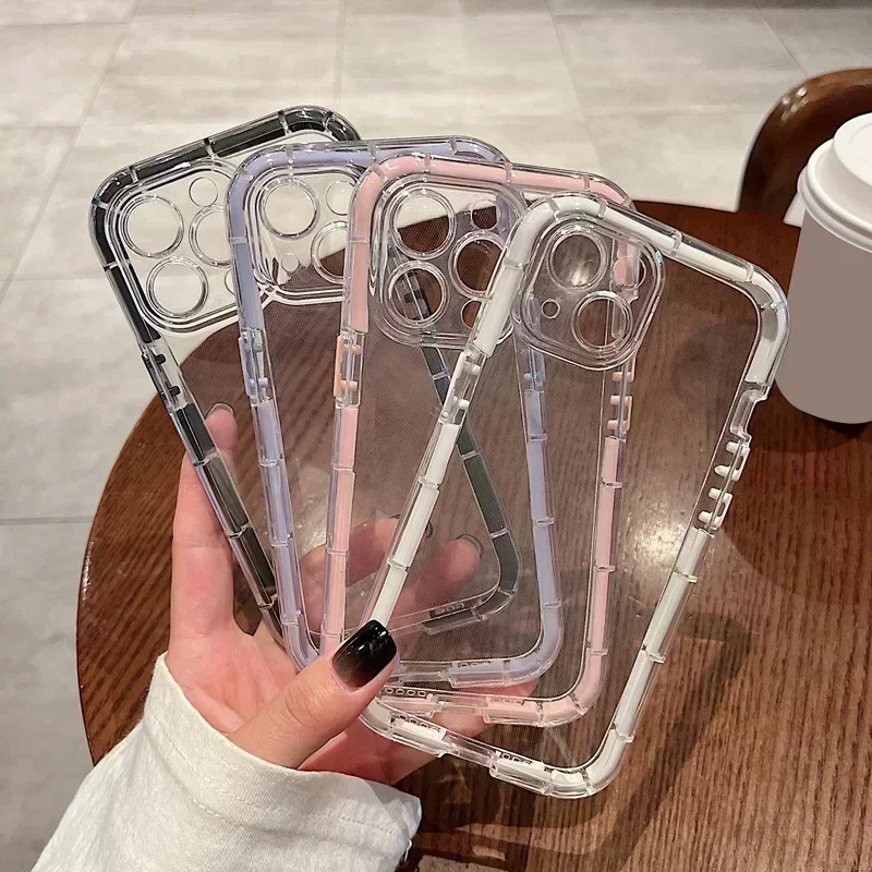 Luxury Luminous Color Frame Case For iPhone 14 13 Pro Max Transparent Shell For 11 12 Pro Max Shockproof Silicone Cover