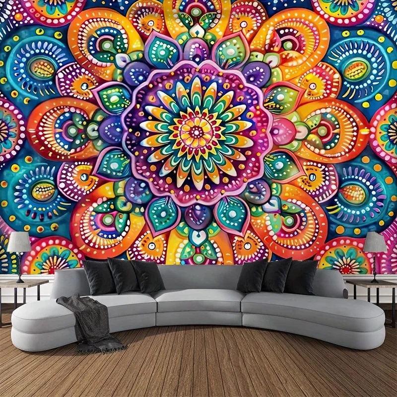 VIKAMA Mandala Chrysanthemum Tapestry Colorful Wall Hanging Living Room Bedroom Party Decoration Wall Tapestry Home Decoration