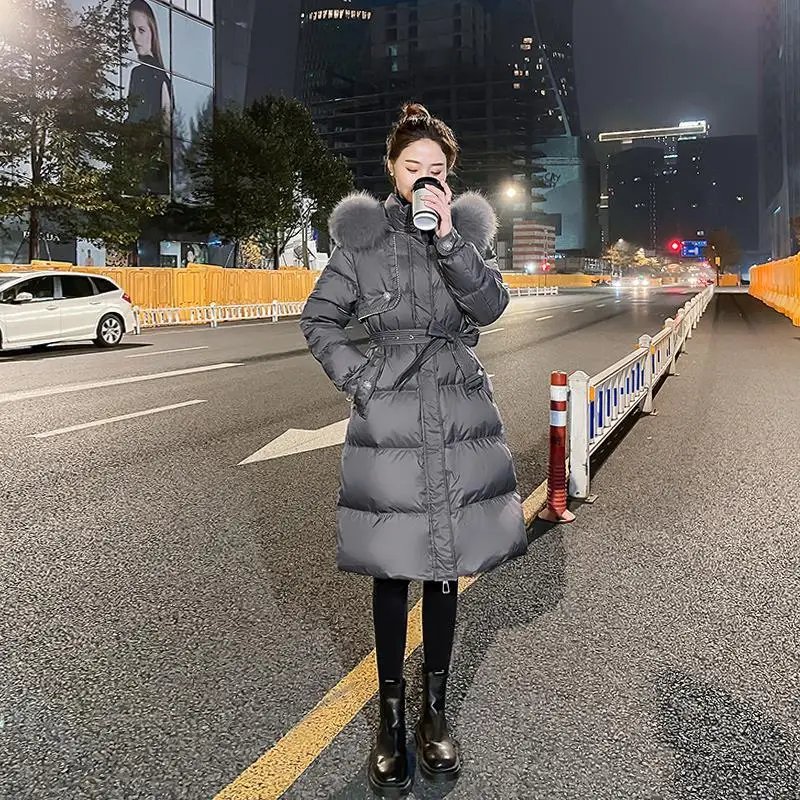 2023 Winter Outwear New Fashion Women's Overcoat Gray Medium Length Outwear Waist Slimming Parkas Hair Collar White Down Jacket