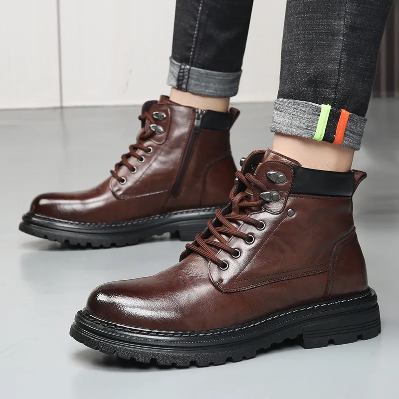 

Men's boots 2025 autumn and winter men's boots British workwear boots with plush warm boots high top men's shoes