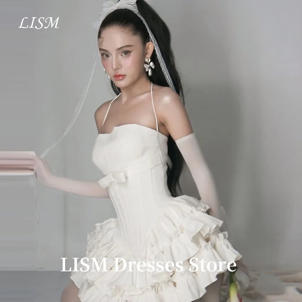 

LISM Sweet A-Line Mini Party Dresses Strapless Soft Taffeta Above Knee Length Elegant Evening Gowns Birthday Customized Corsets