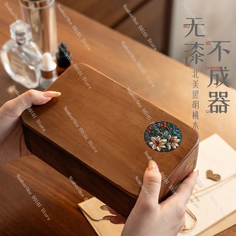 Walnut Wood Jewelry Box Portable Small Jewelry Organizer Luxury Gold Jewelry Storage Case Elegant Gift Box